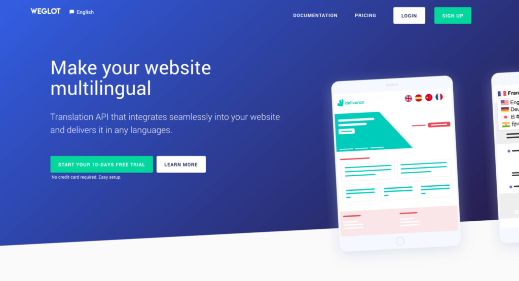 The Weglot Translate home page.