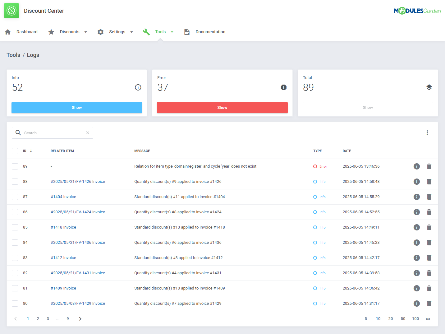 Logs - Discount Center For WHMCS 2.0