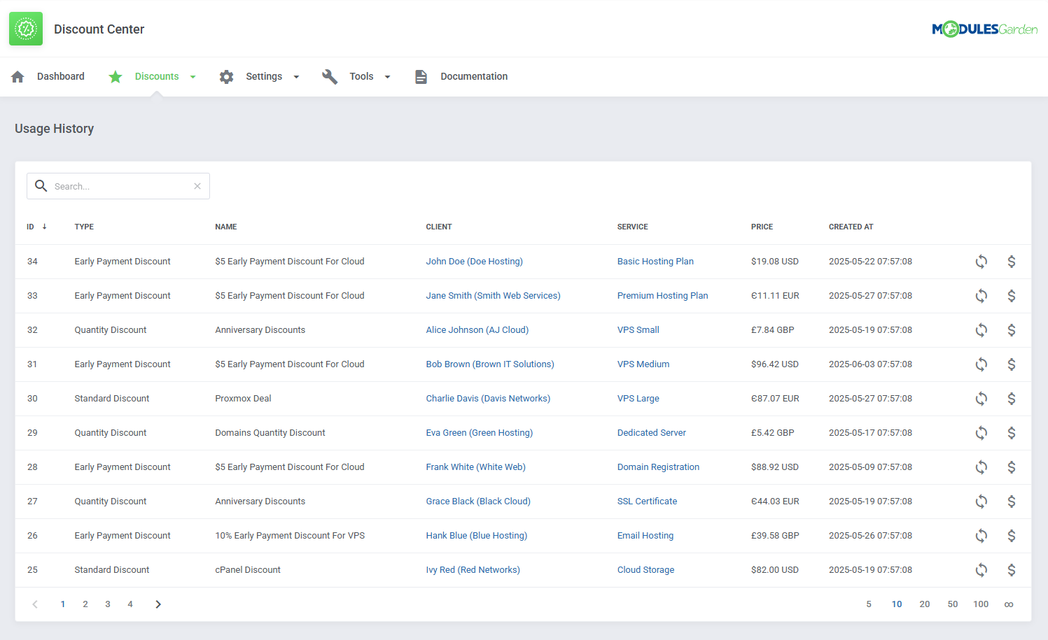 Usage History - Discount Center For WHMCS 2.0