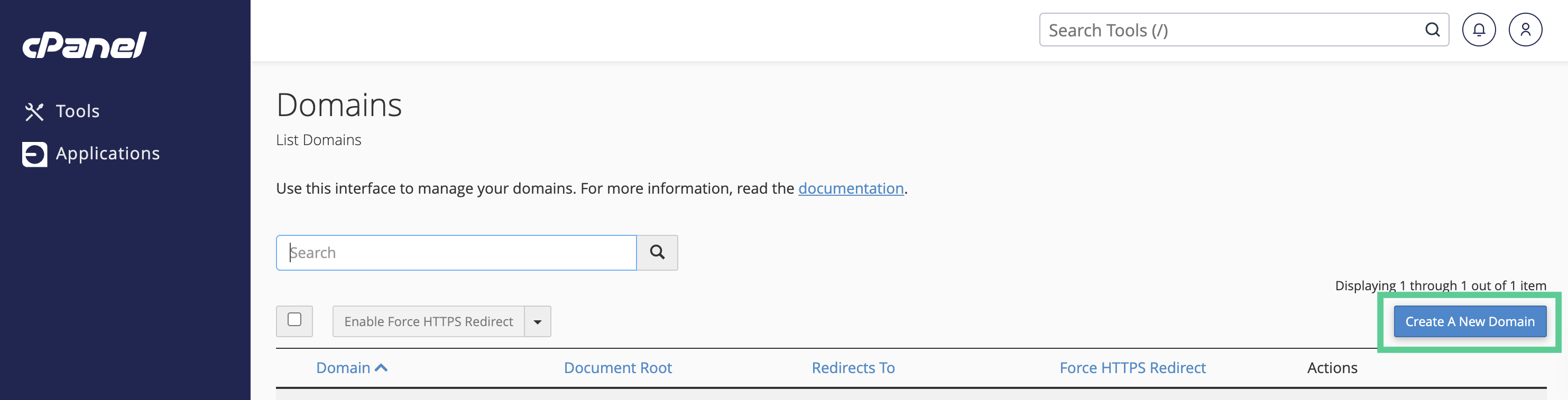 cPanel new domain