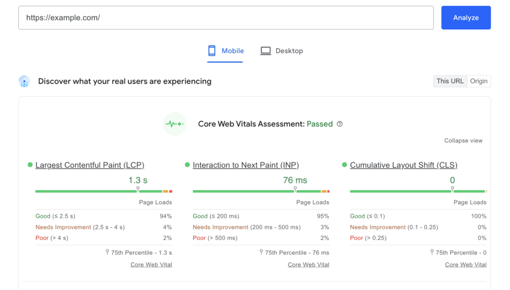 PageSpeed Insights examples