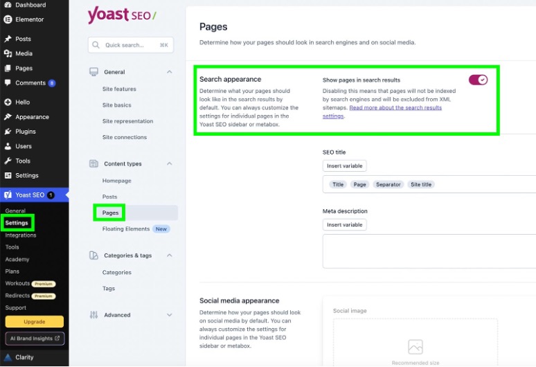 Yoast SEO noindex setting