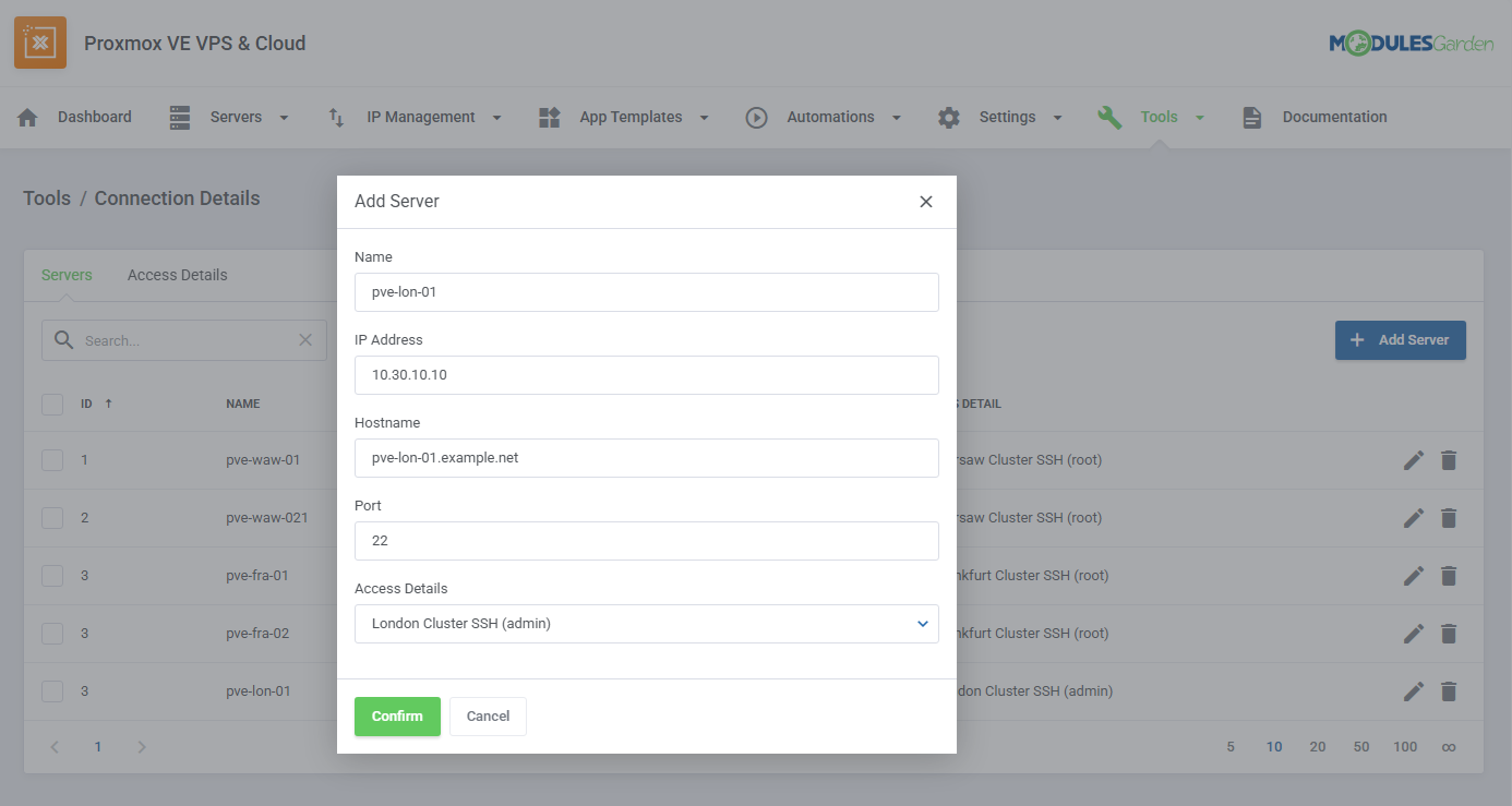 Assigning Connection Details to a Proxmox server in Proxmox VE VPS & Cloud For WHMCS